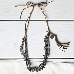 Designer JULIO Statement Gorgeous Labradorite Stones Multi Chain Layer Necklace